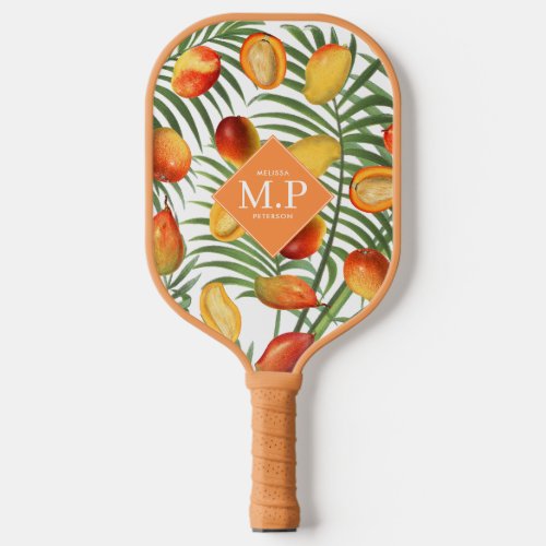 Vintage Mango  Greenery Summer Fruit Monogram Pickleball Paddle