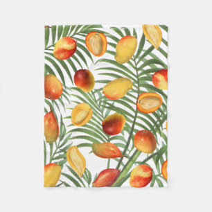 Vintage Mango & Greenery Summer Fruit Pattern Fleece Blanket