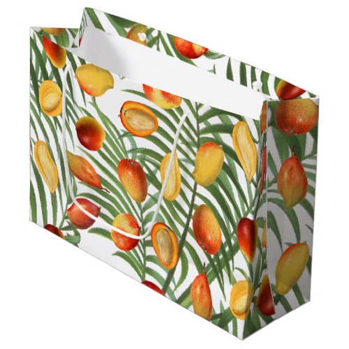 Vintage Mango  Greenery Summer Fruit Pattern Large Gift Bag