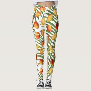 Vintage Mango & Greenery Summer Fruit Pattern Leggings