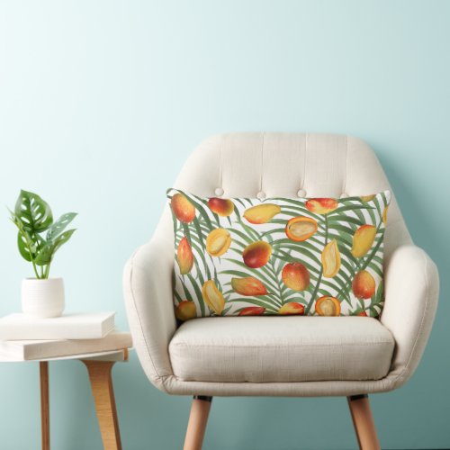 Vintage Mango  Greenery Summer Fruit Pattern Lumbar Pillow