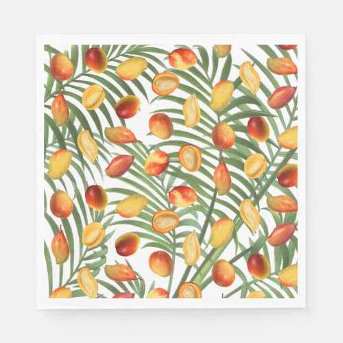 Vintage Mango  Greenery Summer Fruit Pattern Napkins