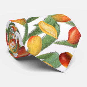 Vintage Mango & Greenery Summer Fruit Pattern Neck Tie