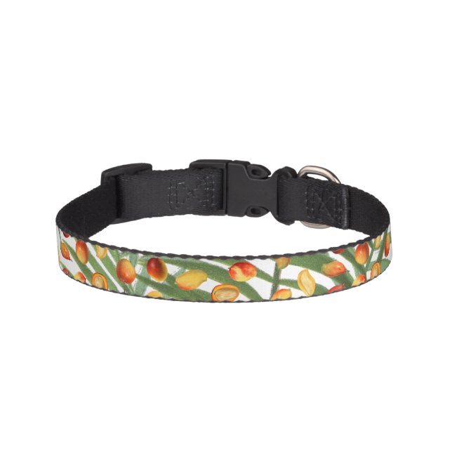 Vintage Mango & Greenery Summer Fruit Pattern Pet Collar (Front)
