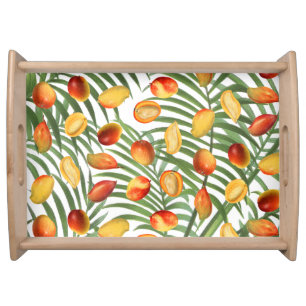 Vintage Mango & Greenery Summer Fruit Pattern Serving Tray
