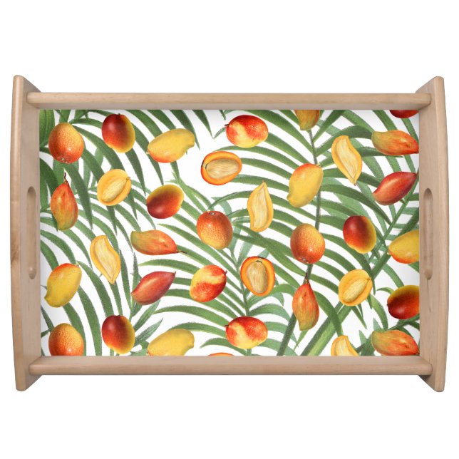 Vintage Mango & Greenery Summer Fruit Pattern Serving Tray (Front)