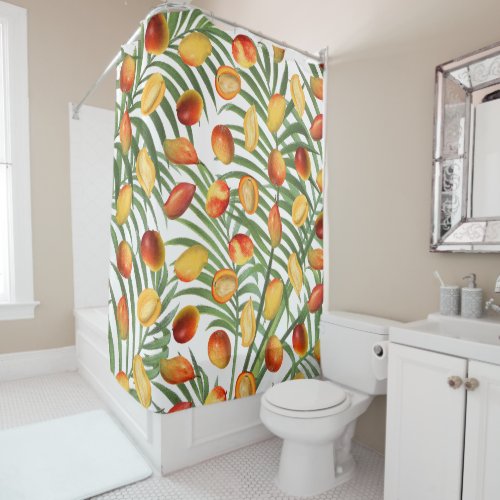 Vintage Mango  Greenery Summer Fruit Pattern Shower Curtain