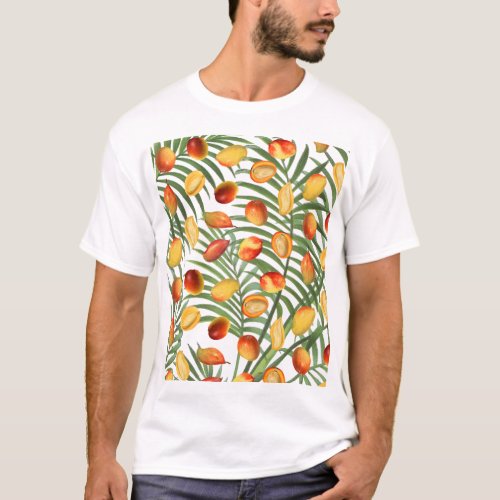 Vintage Mango  Greenery Summer Fruit Pattern T_Shirt