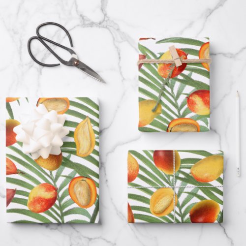 Vintage Mango  Greenery Summer Fruit Pattern Wrapping Paper Sheets