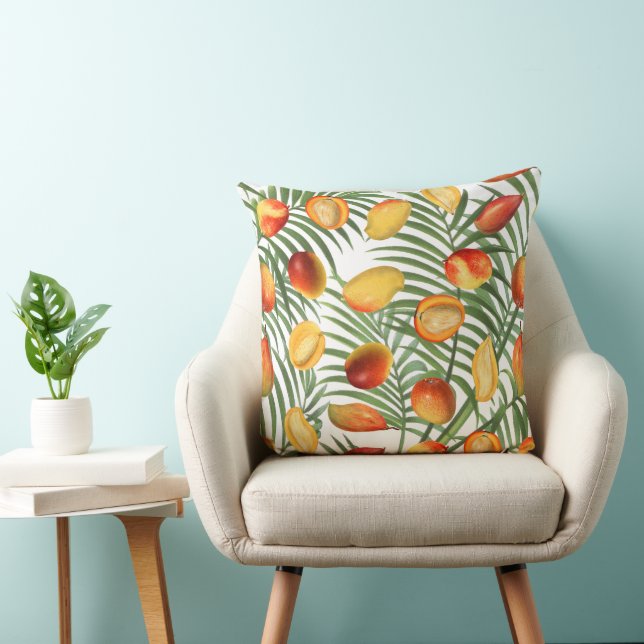 Vintage Mango & Greenery Summer Pattern Throw Pillow (Chair)