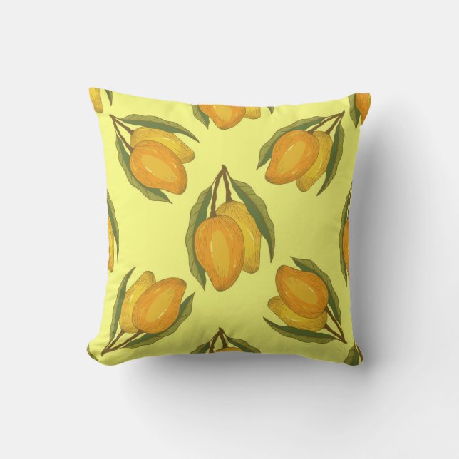 Vintage Mango: Tropical Hand-Drawn Pattern. Throw Pillow (Front)
