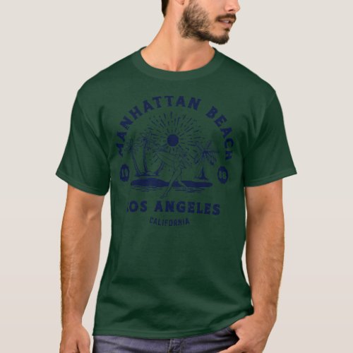 Vintage Manhattan Beach Surfing Retro California B T_Shirt