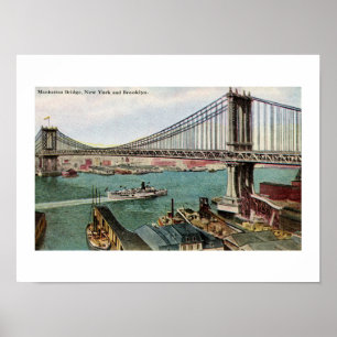Vintage Manhattan Bridge, Hudson, Brooklyn NYC Poster