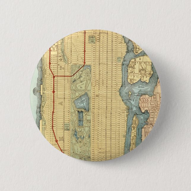 Vintage Manhattan New York City Map Button (Front)