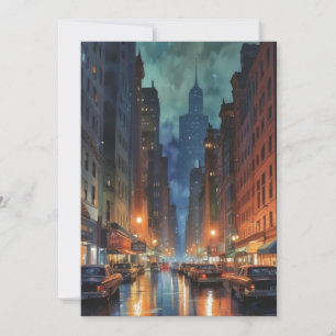 Vintage Manhattan New York City Night Painting Holiday Card