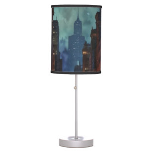 Vintage Manhattan New York City Night Painting Table Lamp