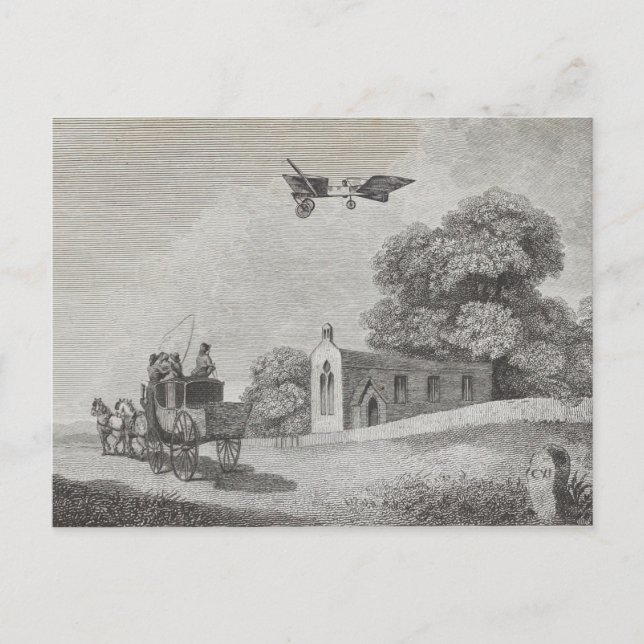 Vintage Manned Flying Machine Art Drawing Postcard (Front)