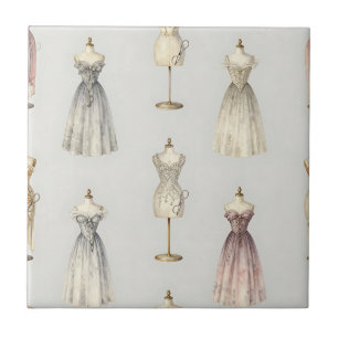 Vintage Mannequin Ballgown Pattern Ceramic Tile