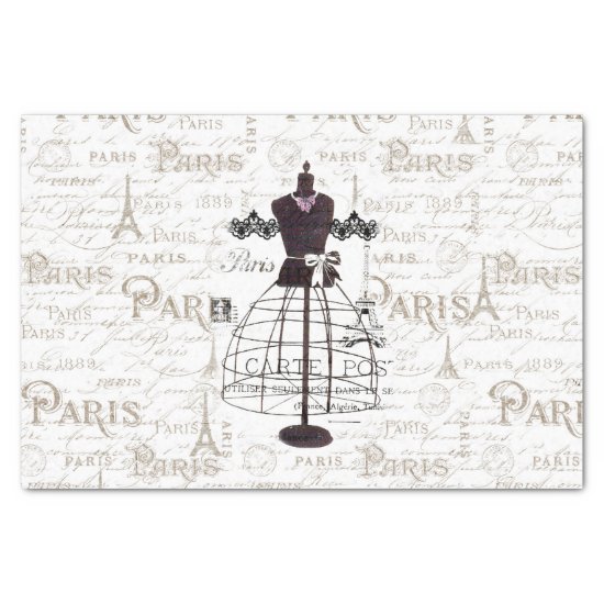 Vintage mannequin French typo Paris Eiffel Tower Tissue Paper