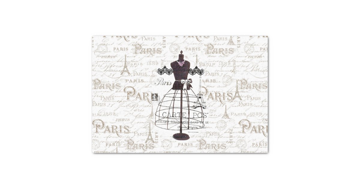 Vintage mannequin French typo Paris Eiffel Tower Tissue Paper | Zazzle