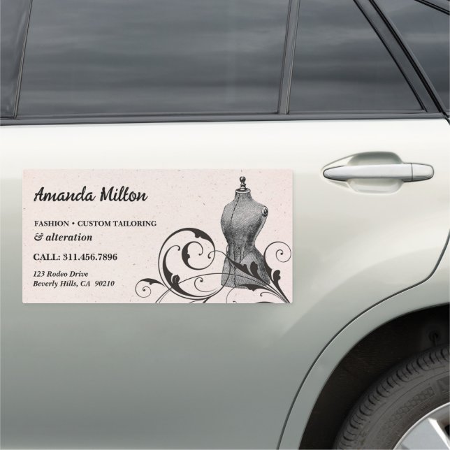 Vintage Mannequin Seamstress Clothing Alteration Car Magnet (In Situ)