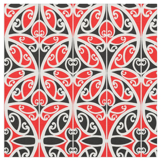 Vintage Maori New Zealand Tribal Art Pattern Fabric (Close Up)
