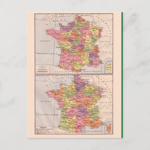 Vintage map, 1920, France Postcard