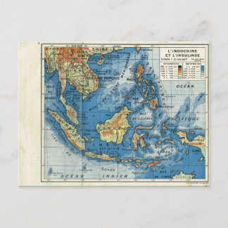 Vintage map, 1920, Indochine et Insulinde Postcard