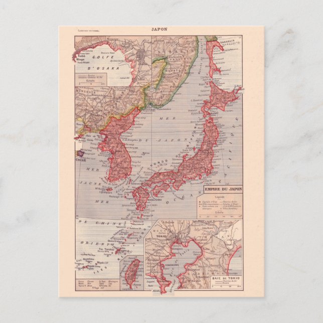 Vintage map, 1920,  Japan Postcard (Front)