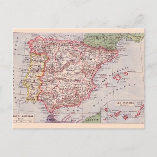 Vintage map 1920 Spain Postcard
