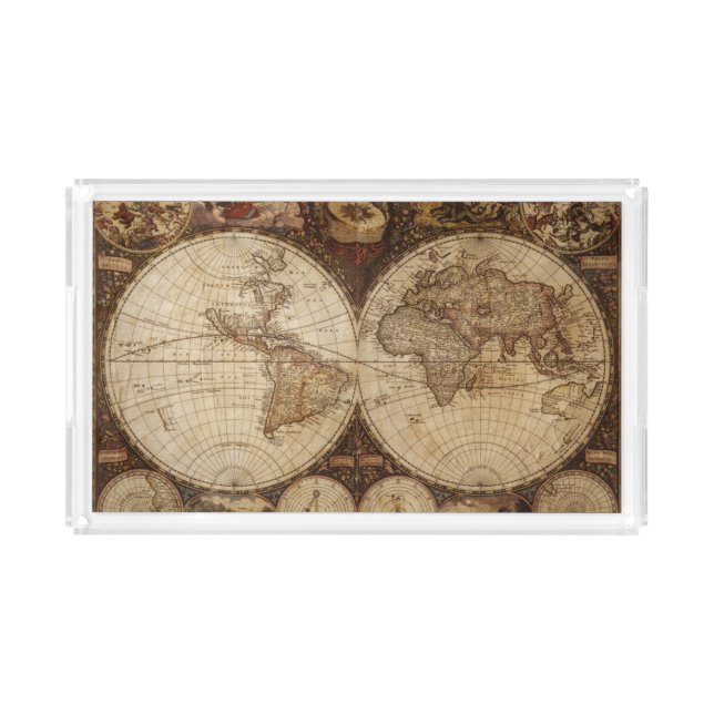 Vintage Map Acrylic Tray (Front)