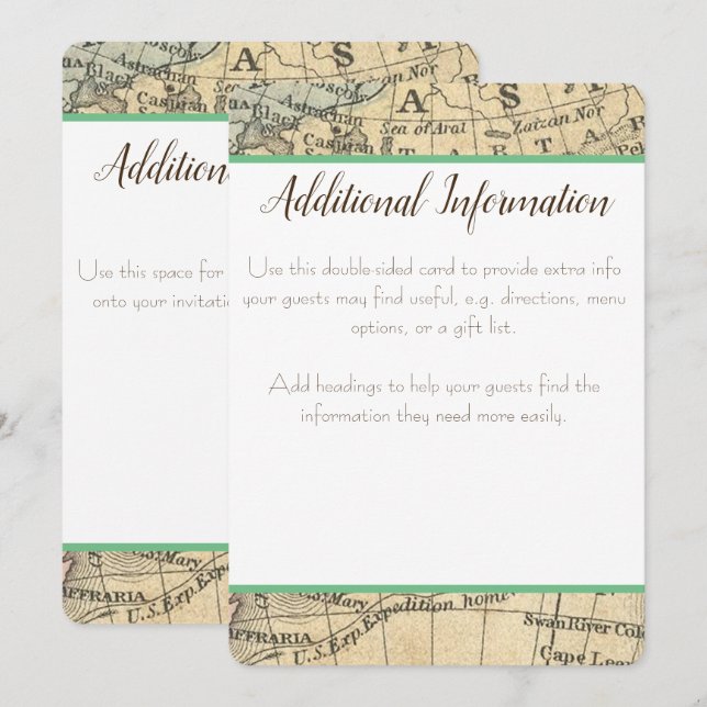 Vintage Map Additional Information Card (Front/Back)