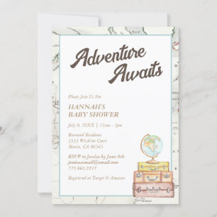 Vintage Map Adventure Awaits Baby Shower Invite