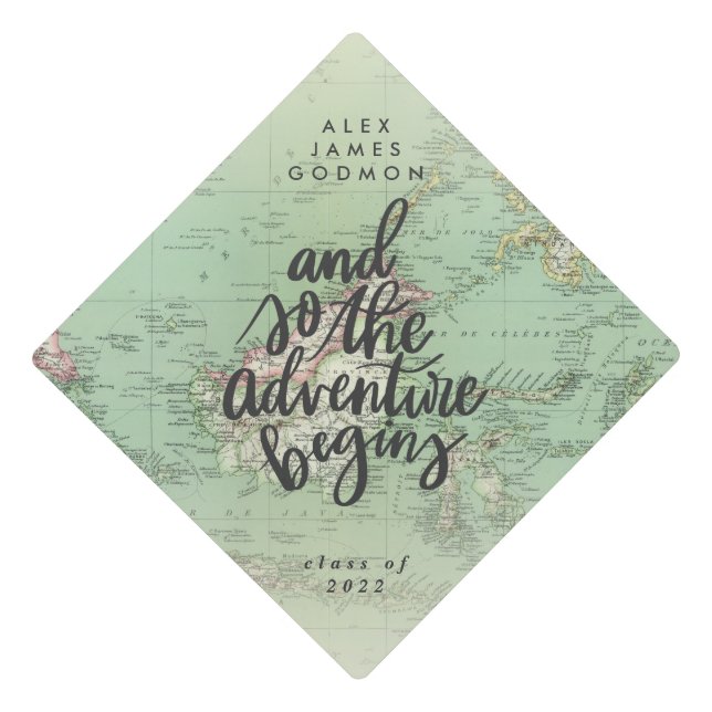 Vintage map adventure graduation graduation cap topper (Front)