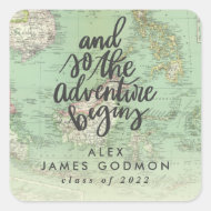 Vintage map adventure graduation graduation square sticker
