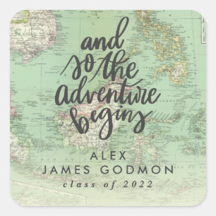 Vintage map adventure graduation graduation square sticker