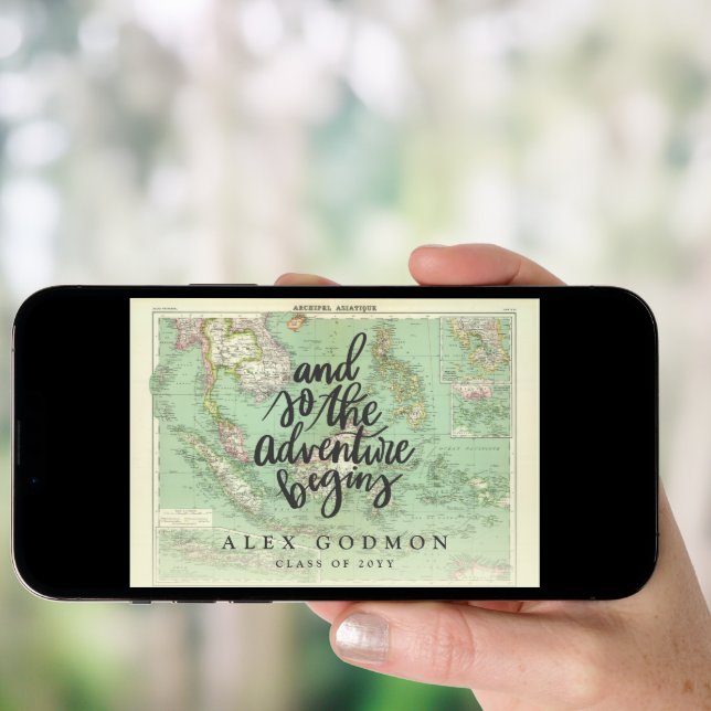Vintage map adventure graduation party invitation (Front Digital)