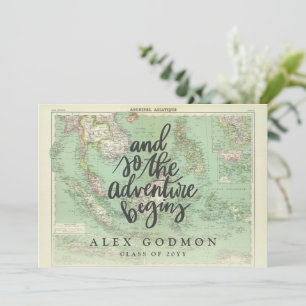 Vintage map adventure graduation party invitation