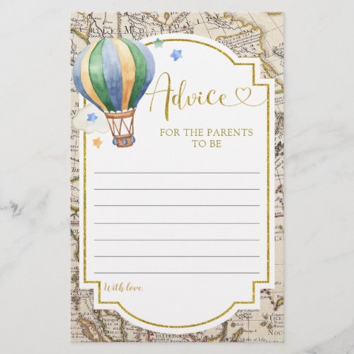 Vintage Map Air Balloon Baby Shower Advice Card