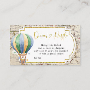 Vintage Map Air Balloon Baby Shower Diaper Raffle Enclosure Card