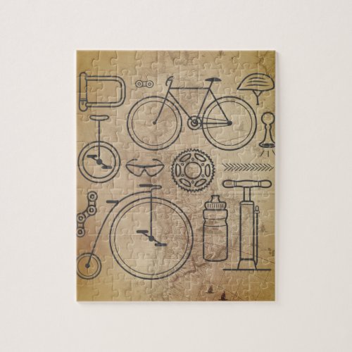 Vintage Map and Cycling Essentials Icons Jigsaw Puzzle