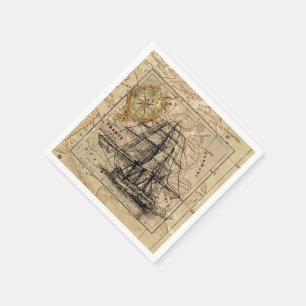Vintage Map and Ship Paper Napkins