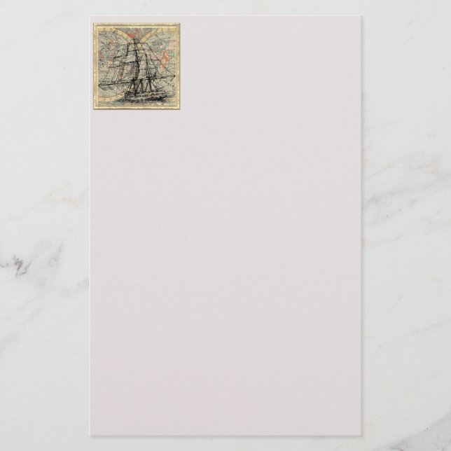 Vintage Map And Ship Stationery (Front)