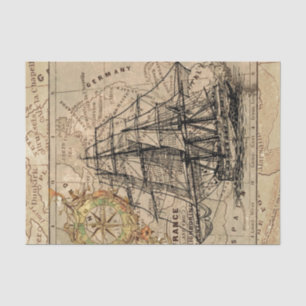 Vintage Map and Ship Tissue Paper