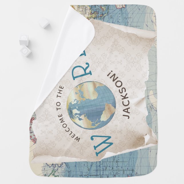 Vintage Map Baby Blanket (In Situ)