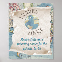 Vintage Map Baby Shower Advice Card Table Sign