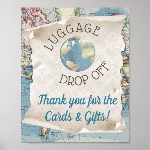 Vintage Map Baby Shower Card Gift Table Sign