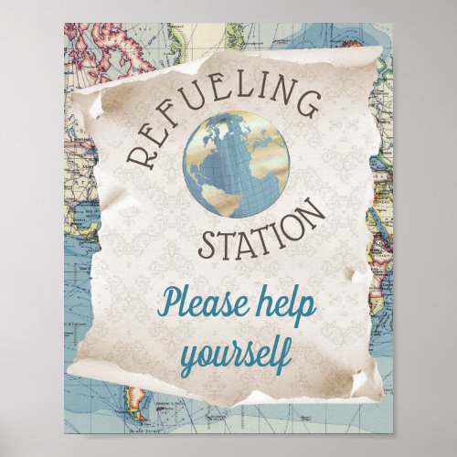 Vintage Map Baby Shower Drinks Table Sign