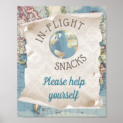 Vintage Map Baby Shower Food Table Sign