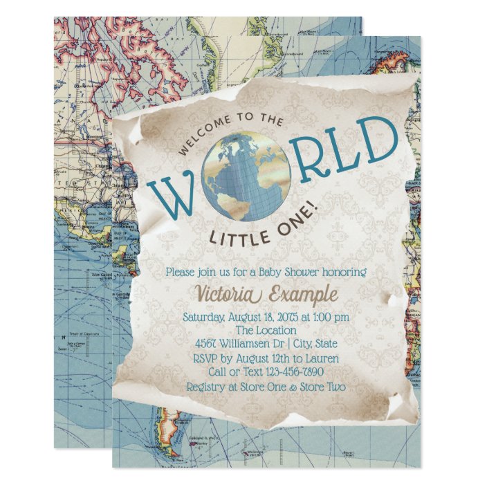 Vintage Map Baby Shower Invitations Zazzle Com